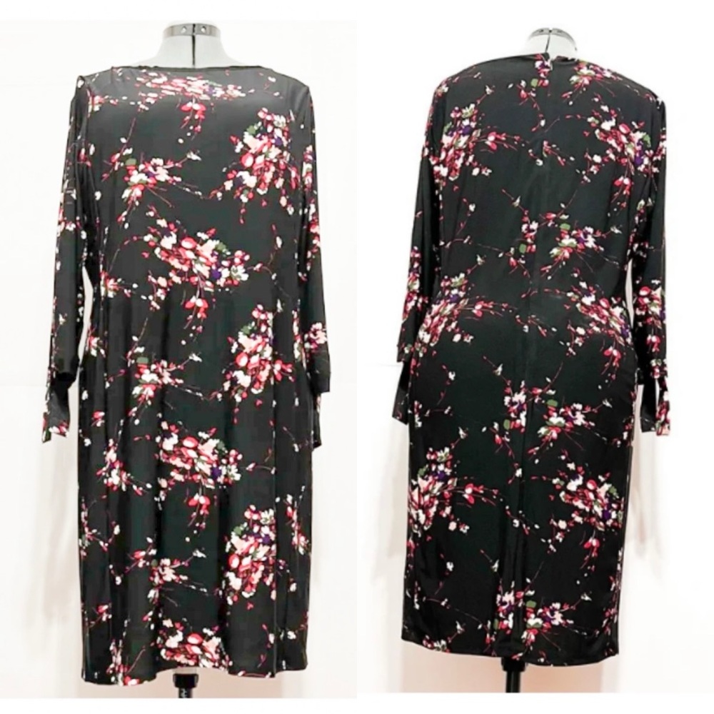 Nine West NWOT Sz18 Black Spring Bloom Lined 3/4 sleeves Tie Cuff